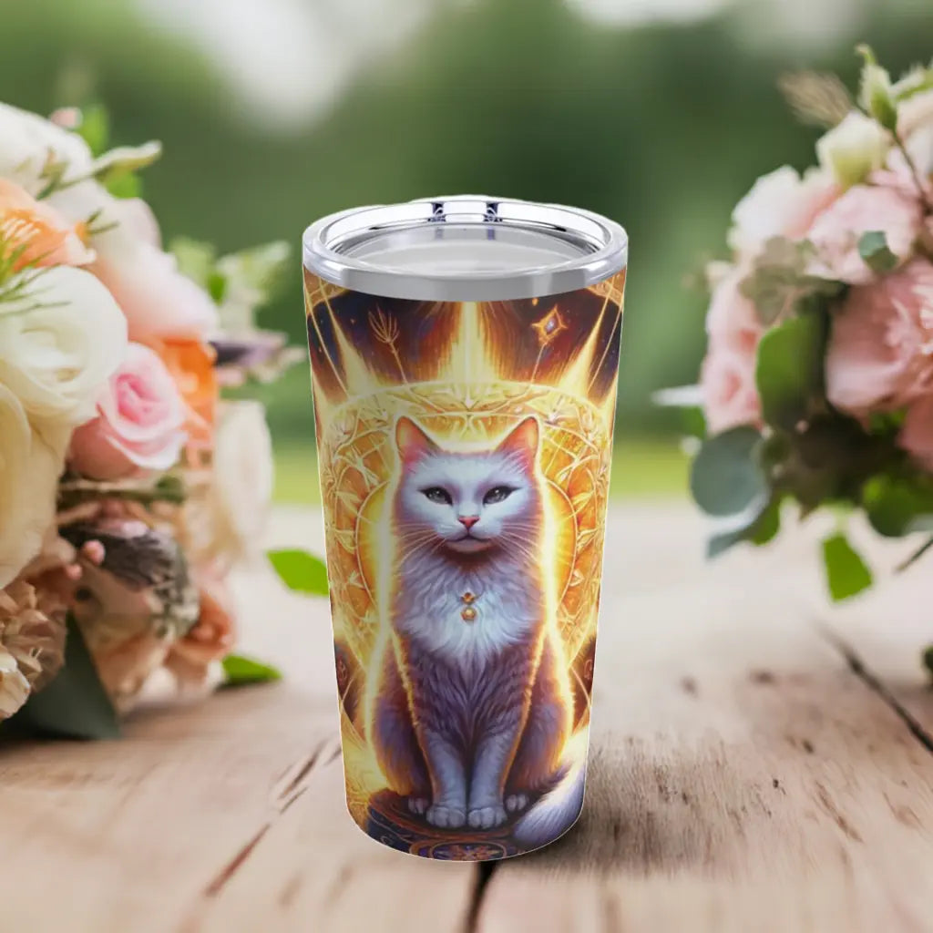 White Cat in Sunshine Stainless Steel Travel Cup With Lid   