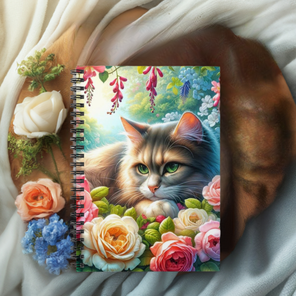 June Birth Flower - Rose - Cat Lover -Spiral Notebook - Ruled Line   