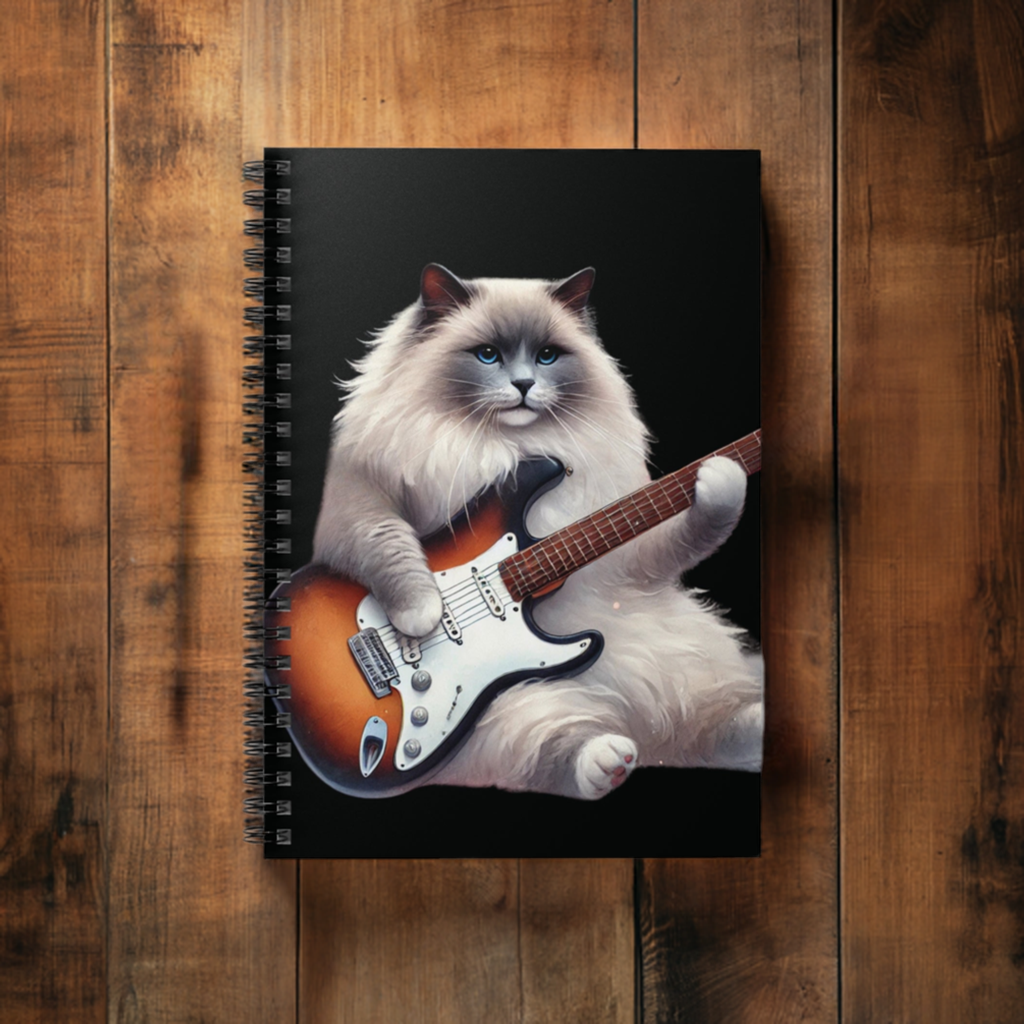 Guitar - Cat Musician - Spiral Notebook - Ruled Line   