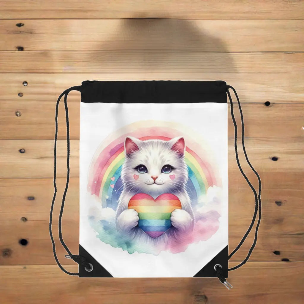 Rainbow Cat - Cat Lover - Drawstring Bag   