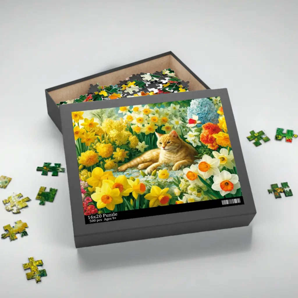 March Birth Flower Puzzle -Daffodils and Narcissus - Cat Lover Gift -  120- 252- or 500-Piece - Montecore PawPrints