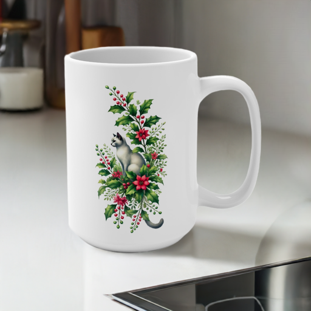 December Birth Flower - Cat Lover - Mug 15oz   