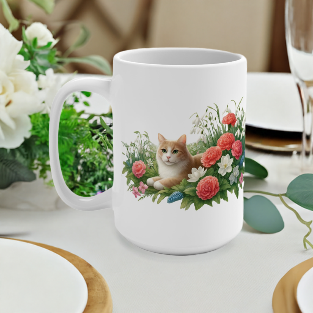 January Birth Flower - Cat Lover - Mug 15oz   