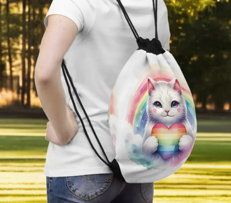 Rainbow Cat - Cat Lover - Drawstring Bag   