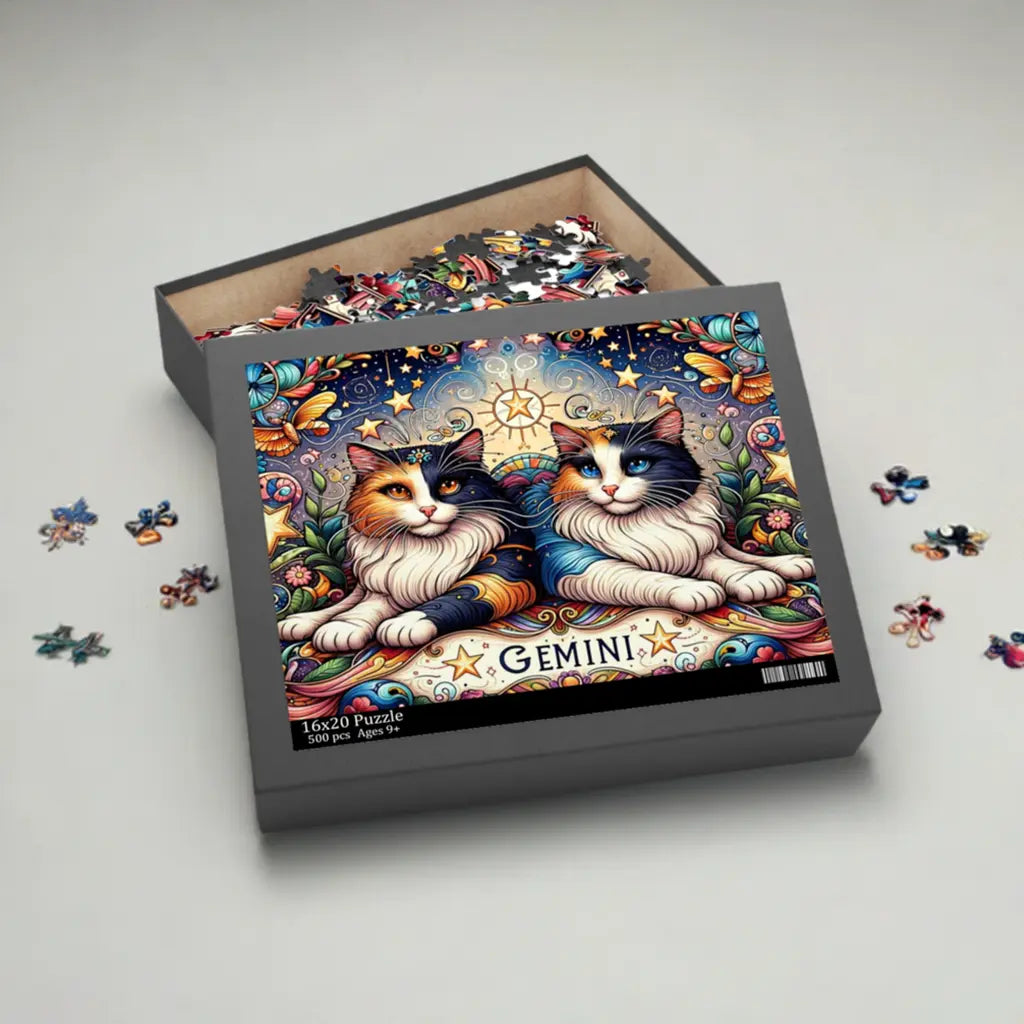 Gemini Zodiac Birthday Puzzle - Cat Lover Gift 120, 252, or 500 -piece options   