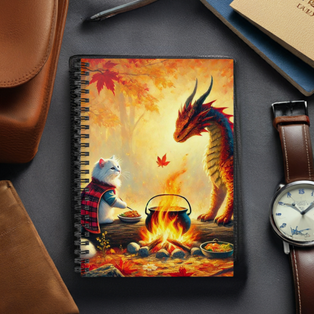 Dragon Fall Campfires - Cat Adventures - Spiral Notebook - Ruled Line   