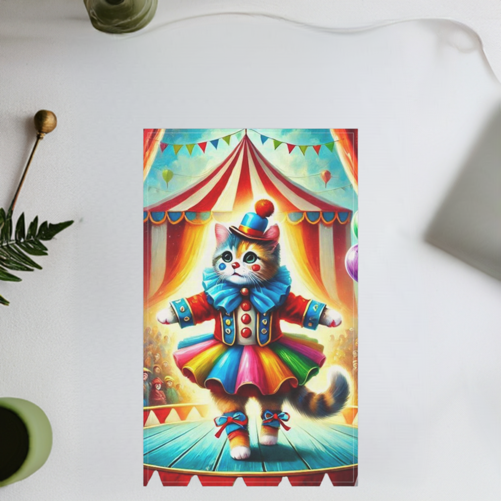 Circus Cat Clown Performer - Kitchen Tea Towel   