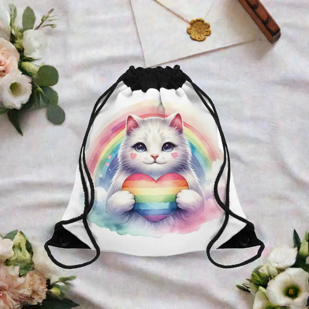 Rainbow Cat - Cat Lover - Drawstring Bag   