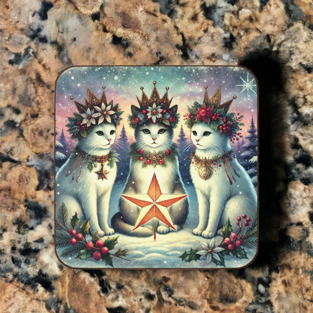 Winter Solstice - Cat lover - Hardboard Back Coaster   