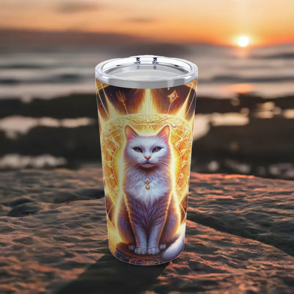 White Cat in Sunshine Stainless Steel Travel Cup With Lid   