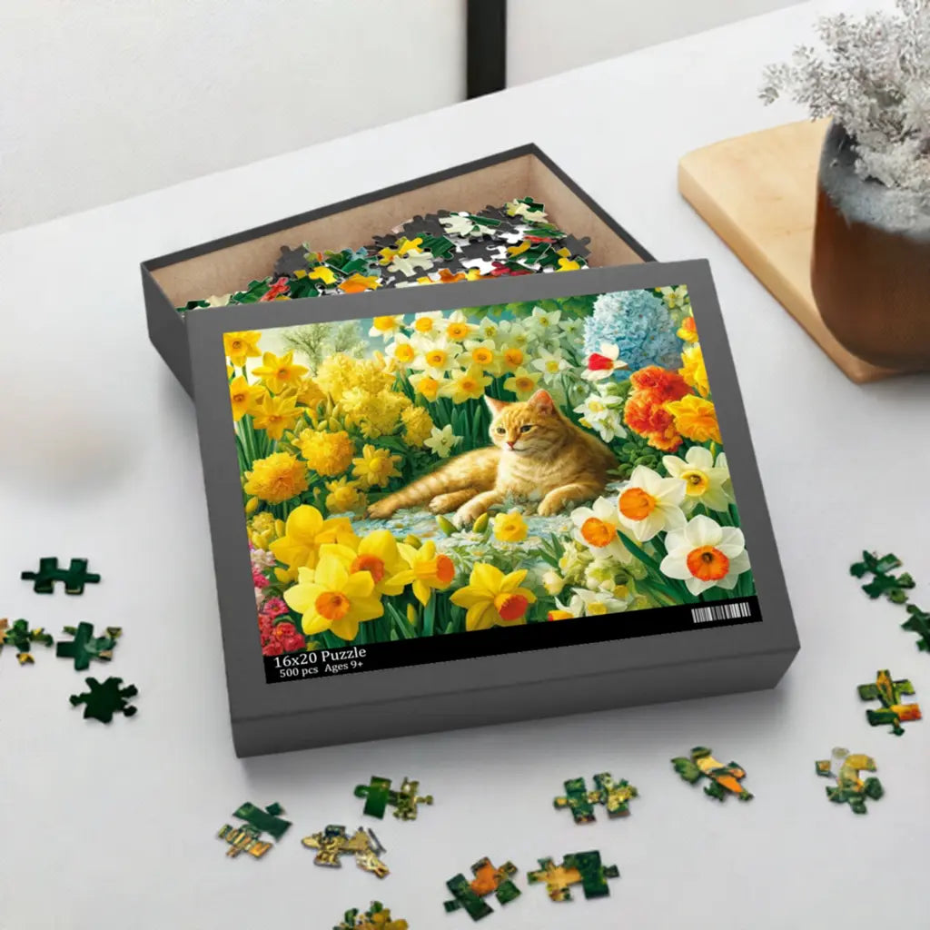 March Birth Flower Puzzle -Daffodils and Narcissus - Cat Lover Gift -  120- 252- or 500-Piece - Montecore PawPrints