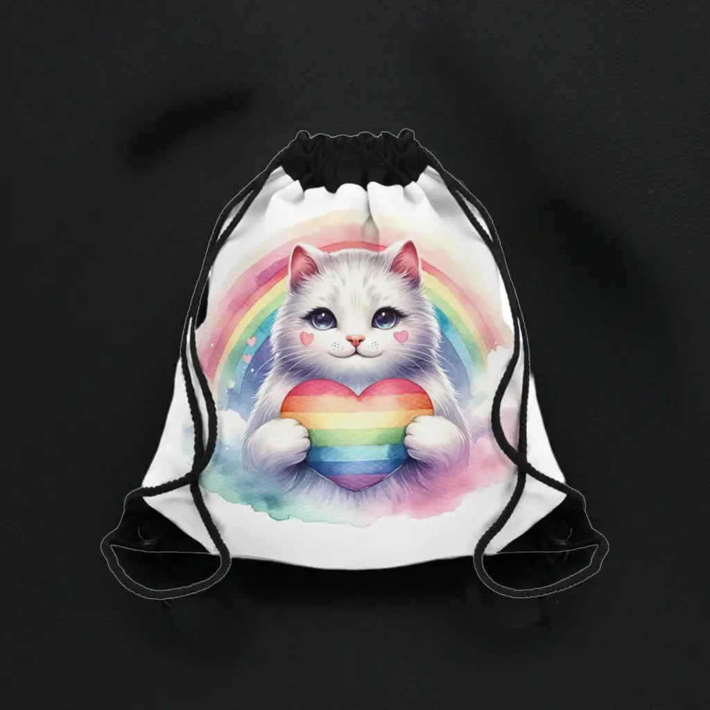 Rainbow Cat - Cat Lover - Drawstring Bag   