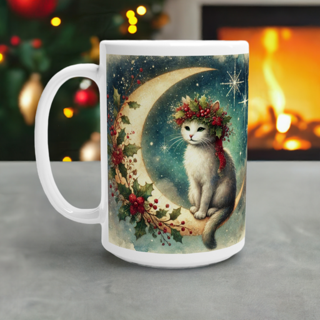 Holiday Moon - Cat Lover - 15oz Ceramic Mug   