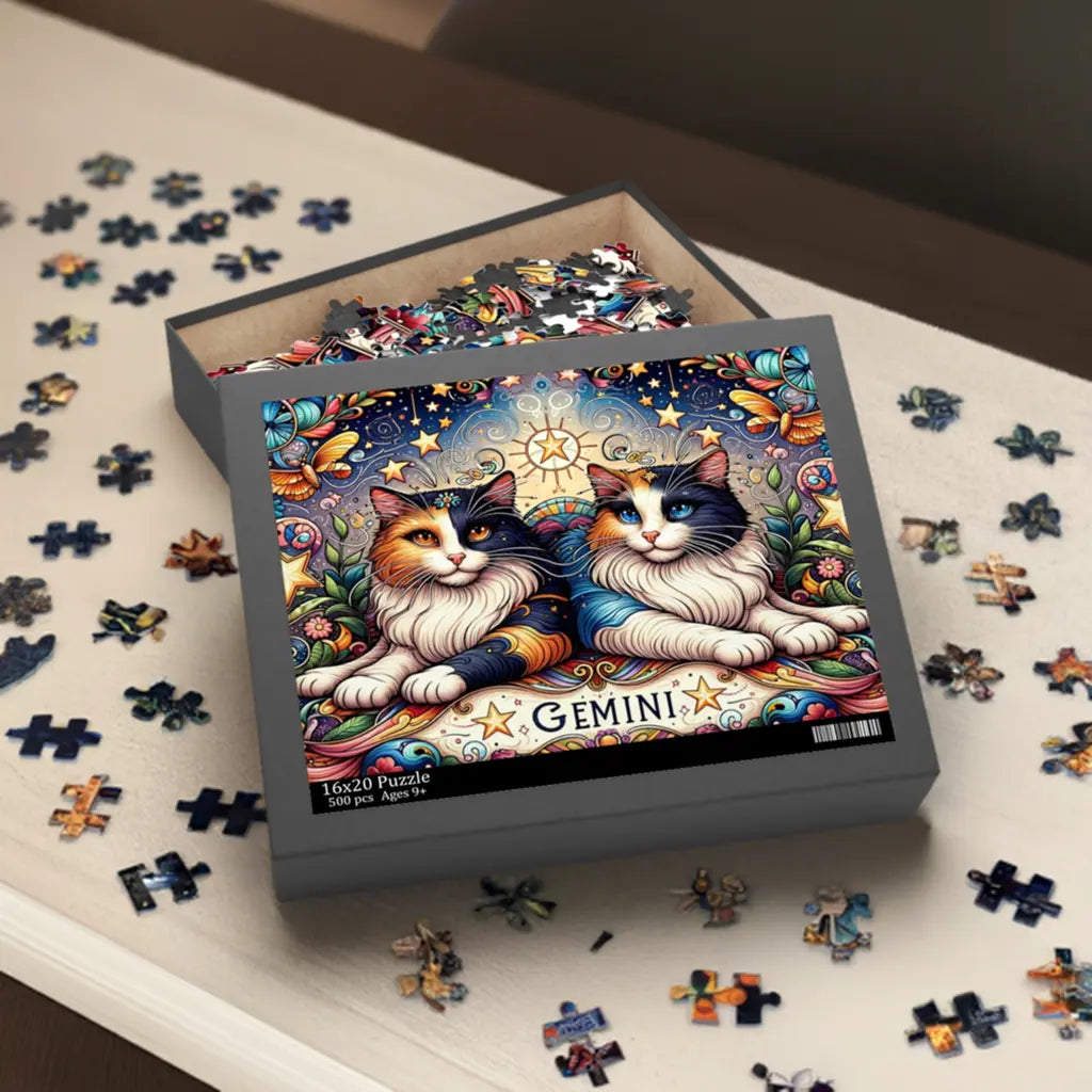 Gemini Zodiac Birthday Puzzle - Cat Lover Gift 120, 252, or 500 -piece options   