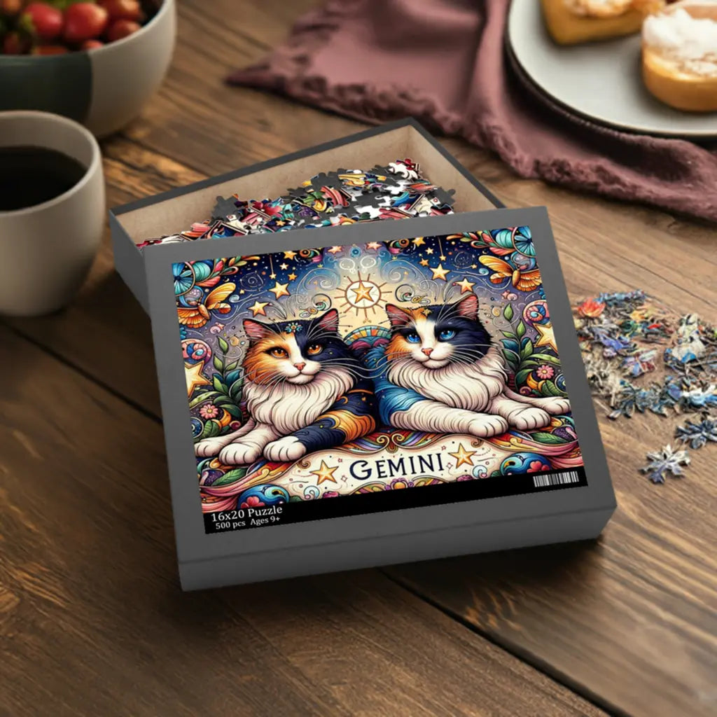 Gemini Zodiac Birthday Puzzle - Cat Lover Gift 120, 252, or 500 -piece options   