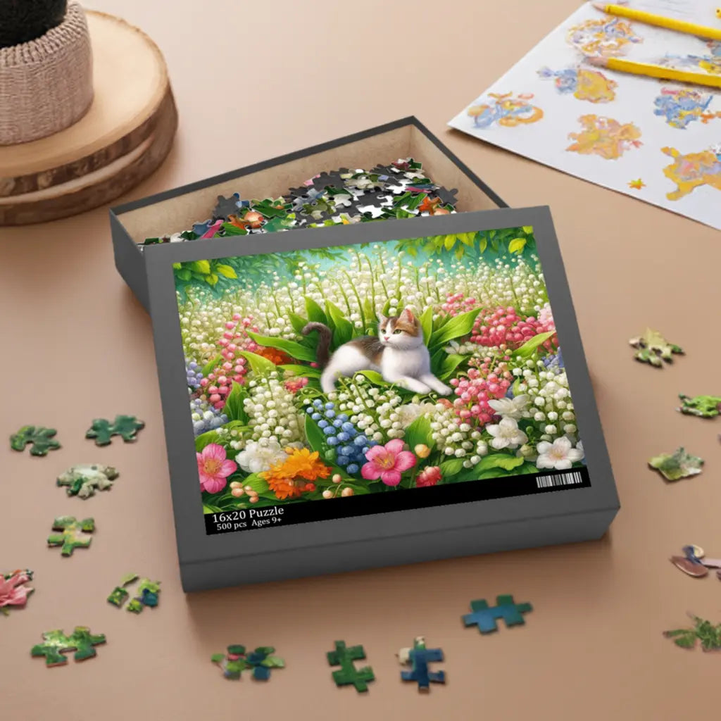 May Birth Flower Puzzle - Lily of the Valley & Hawthorn -  Cat Lover Gift - 120- 252- or 500-Piece - Montecore PawPrints