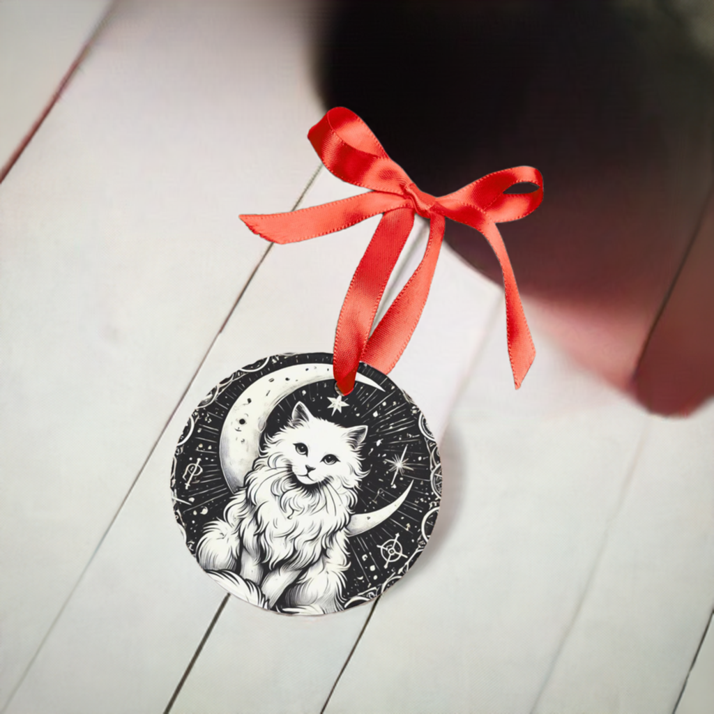 Cat Tarot Moon - Acrylic Ornament with Ribbon   