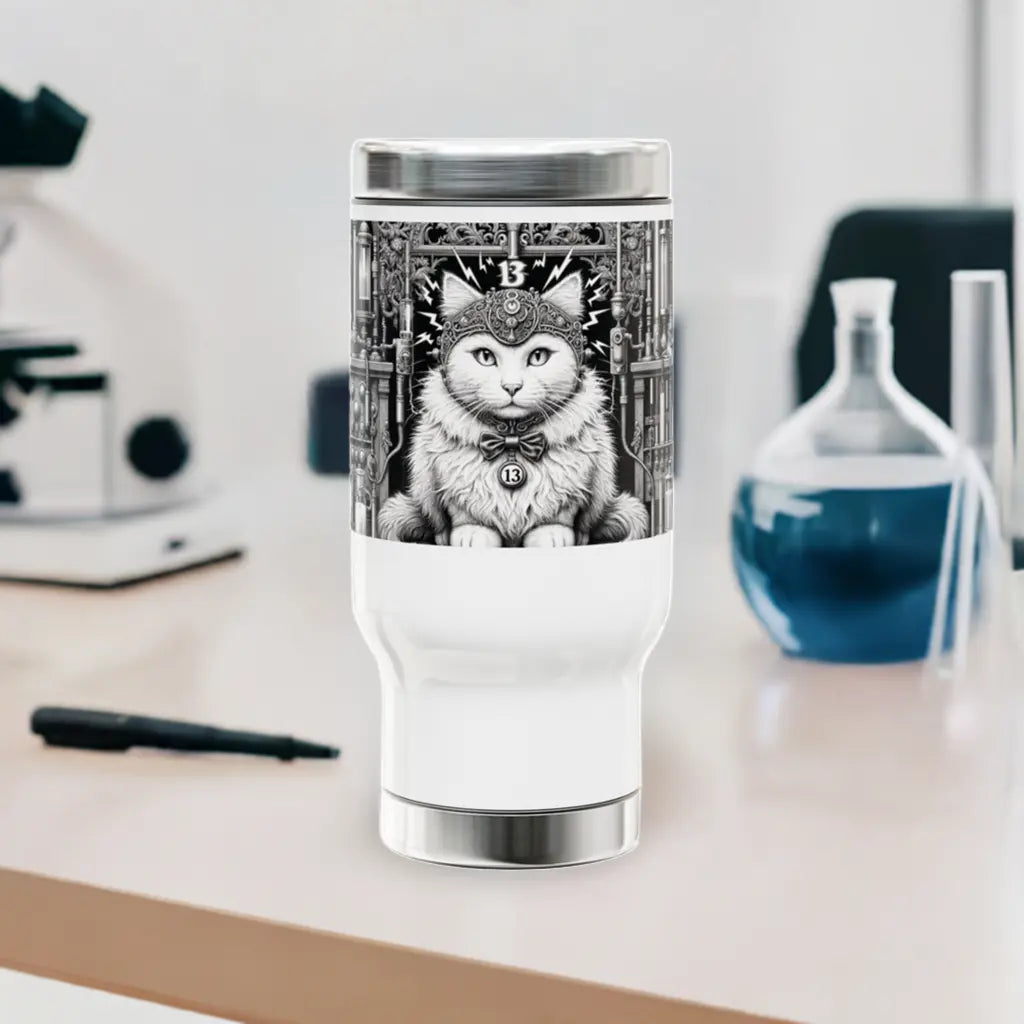 Tortured Poet - Cat Lover -Stainless Steel Travel Mug with Handle, 14oz   