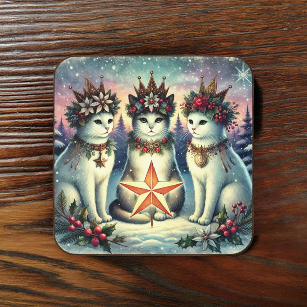 Winter Solstice - Cat lover - Hardboard Back Coaster   