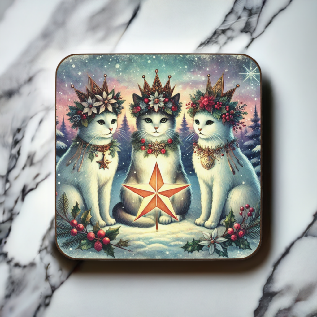 Winter Solstice - Cat lover - Hardboard Back Coaster   