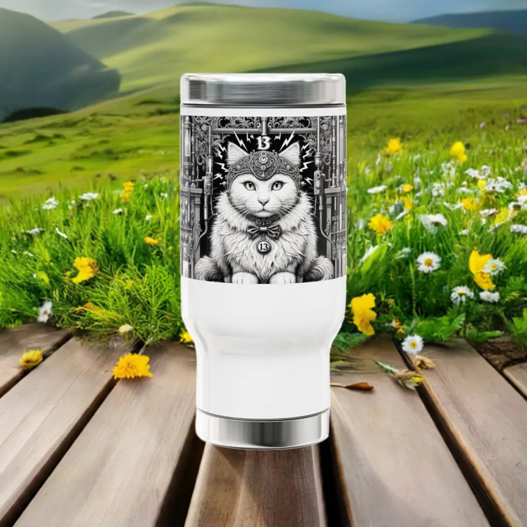 Tortured Poet - Cat Lover -Stainless Steel Travel Mug with Handle, 14oz   