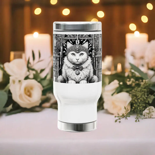 Tortured Poet - Cat Lover -Stainless Steel Travel Mug with Handle, 14oz   