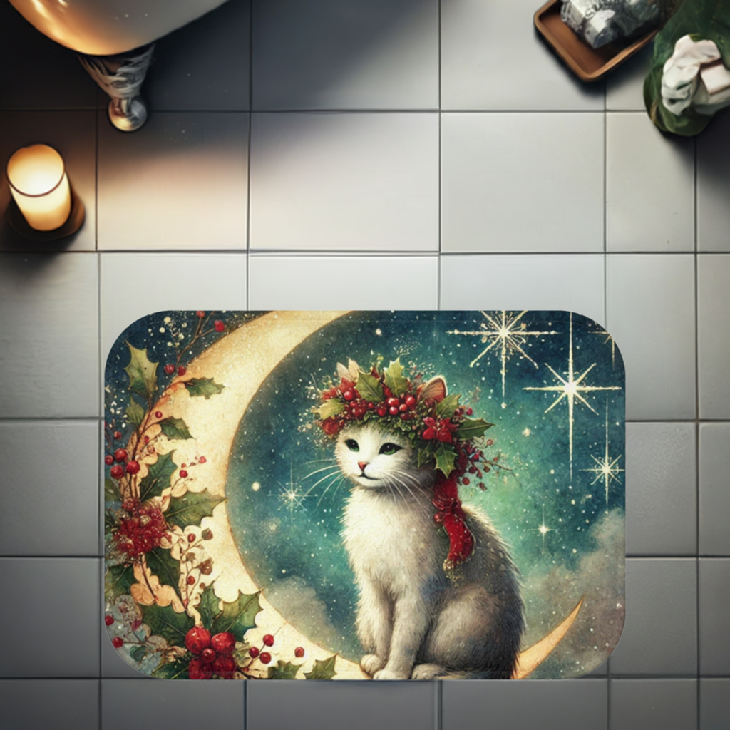 Holiday Moon - Cat Lover - Bath Mat -24x17   