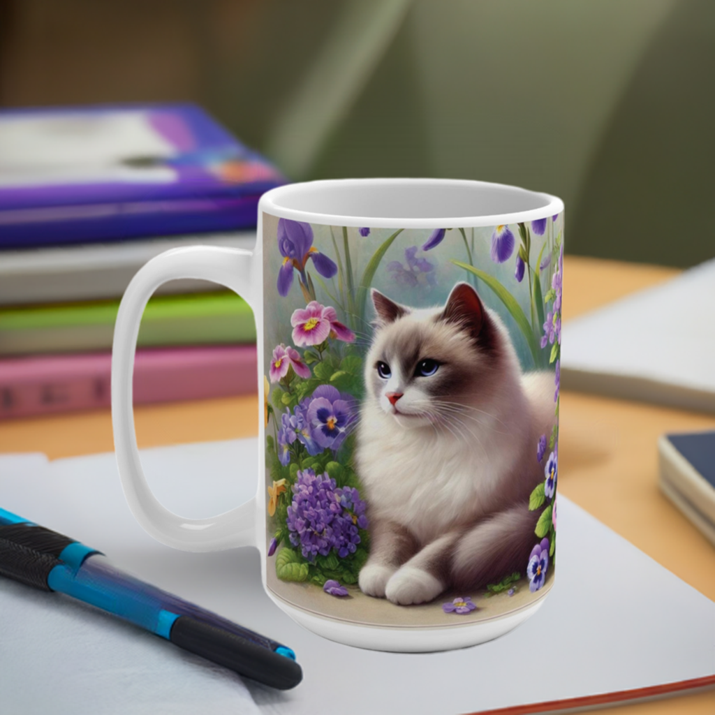 February Birth Flowers - Cat Lover - Mug 15oz   