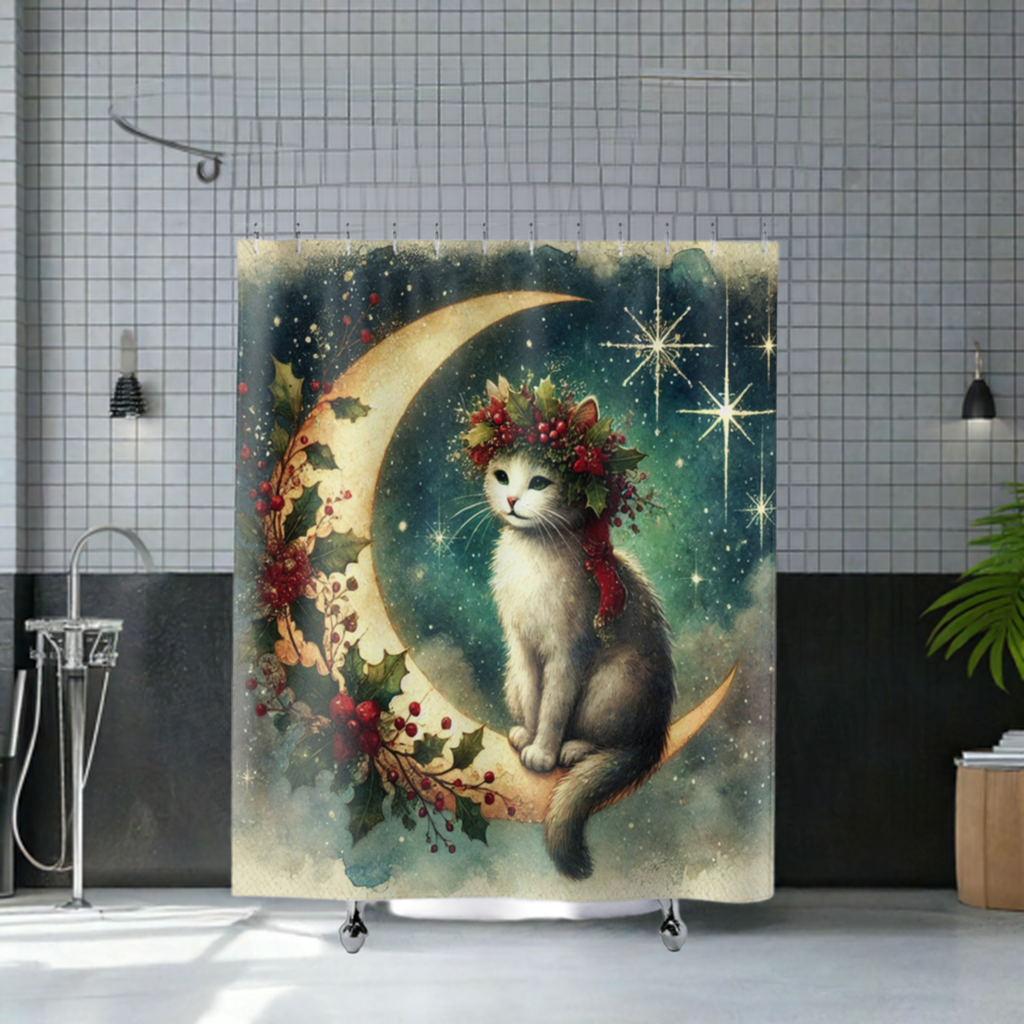 Holiday Moon - Cat Lover - Shower Curtains   