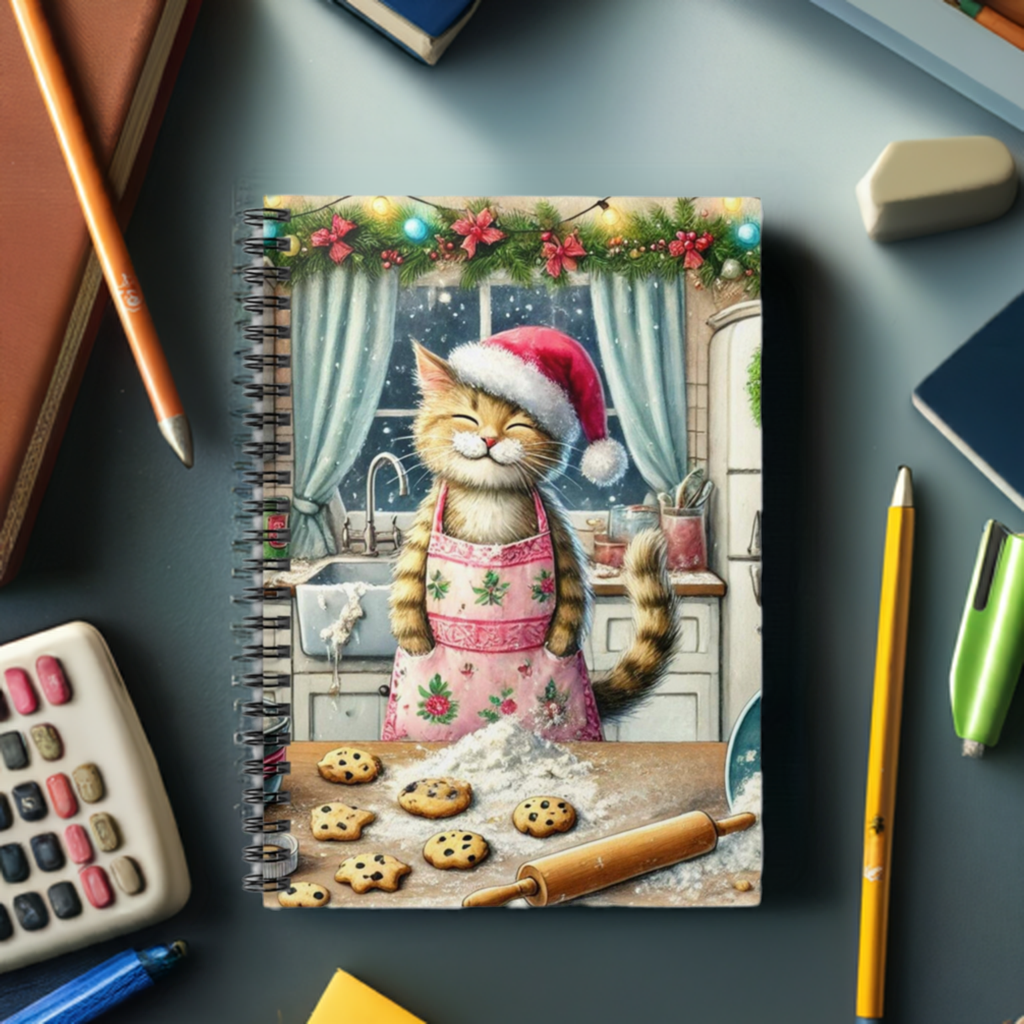 Cookie Maker- Cat Santa - Spiral Notebook - Ruled Line   