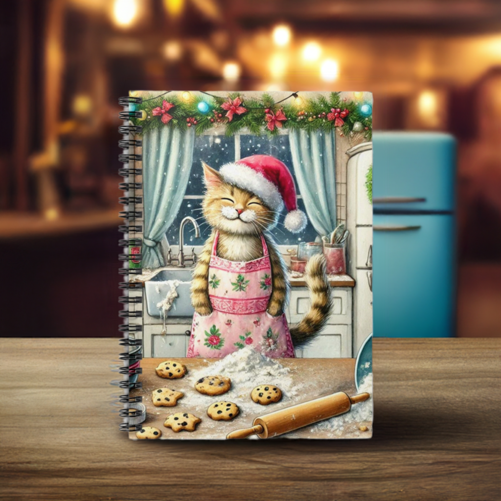 Cookie Maker- Cat Santa - Spiral Notebook - Ruled Line   