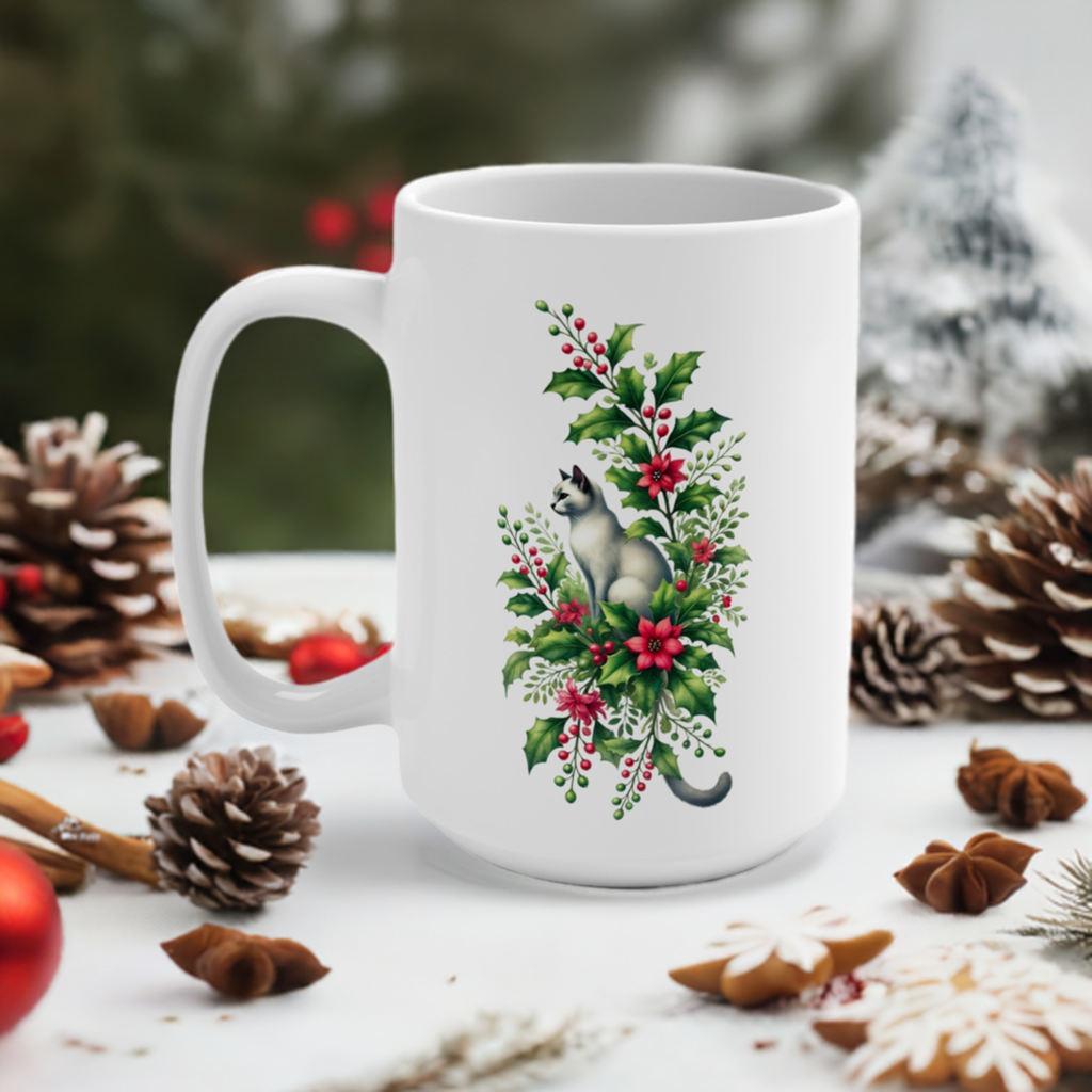 December Birth Flower - Cat Lover - Mug 15oz   