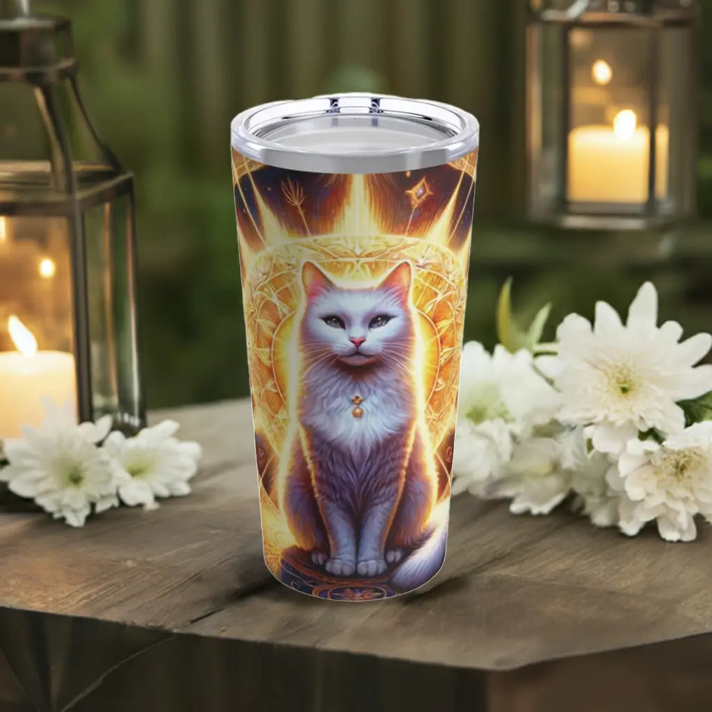 White Cat in Sunshine Stainless Steel Travel Cup With Lid   