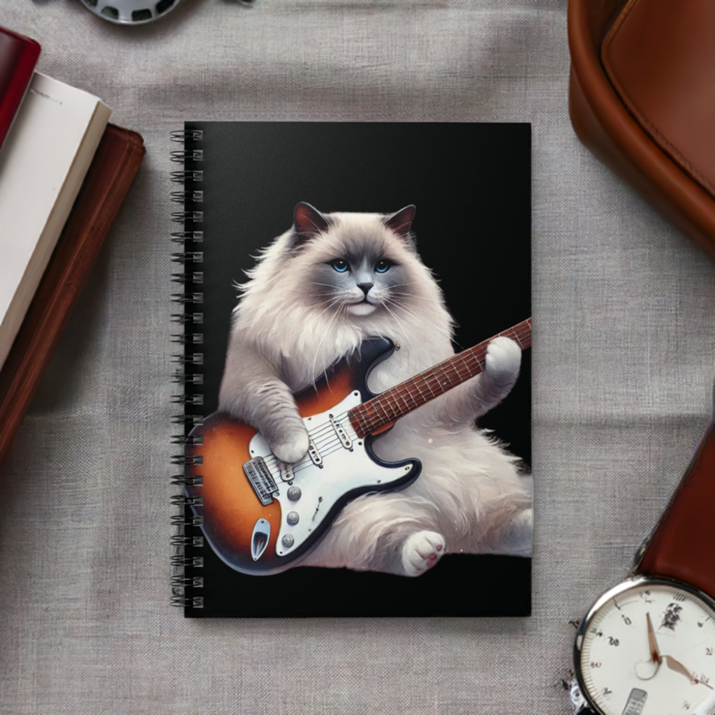 Guitar - Cat Musician - Spiral Notebook - Ruled Line   