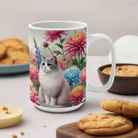 November Birth Month Flowers - Cat Lover - Mug 15oz   