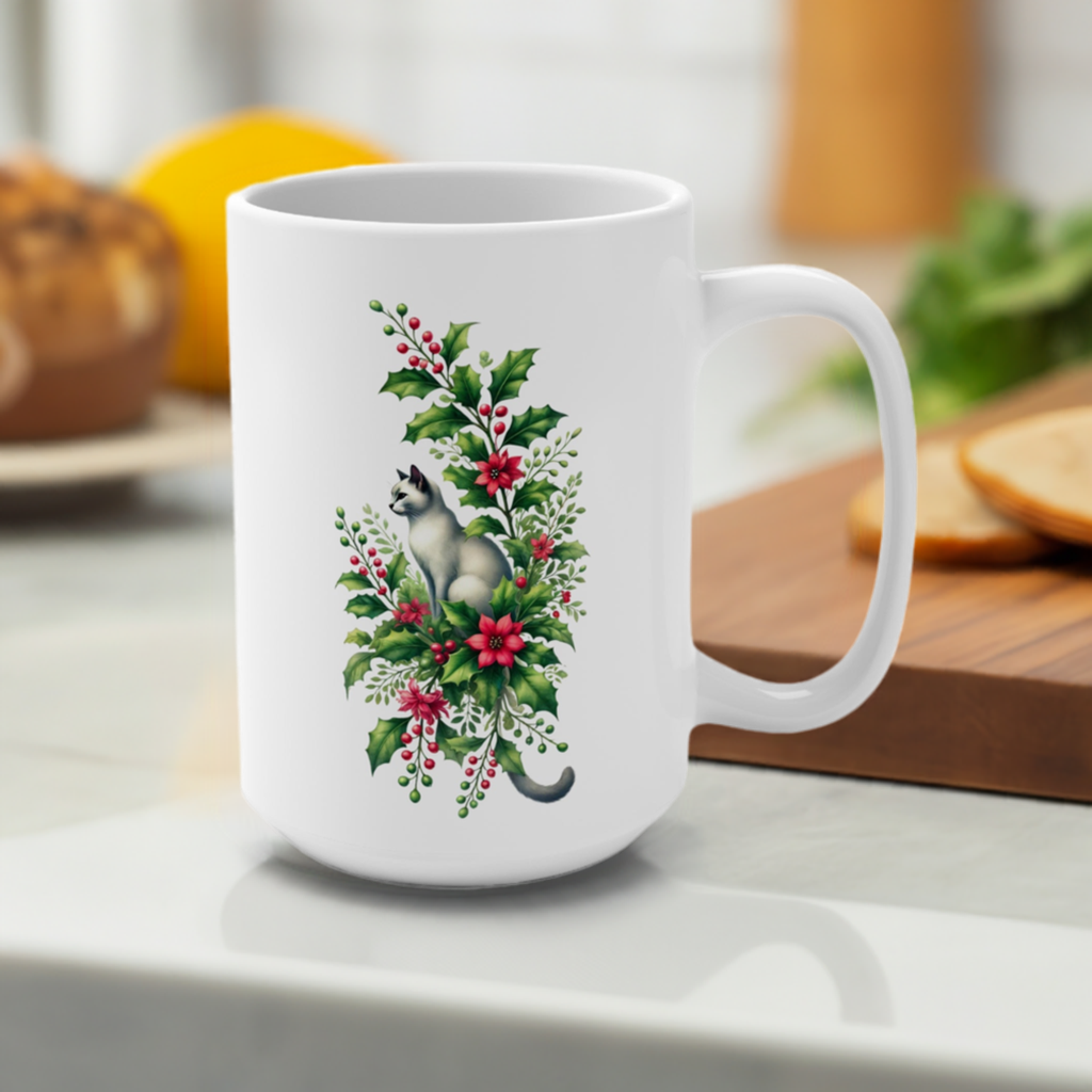 December Birth Flower - Cat Lover - Mug 15oz   