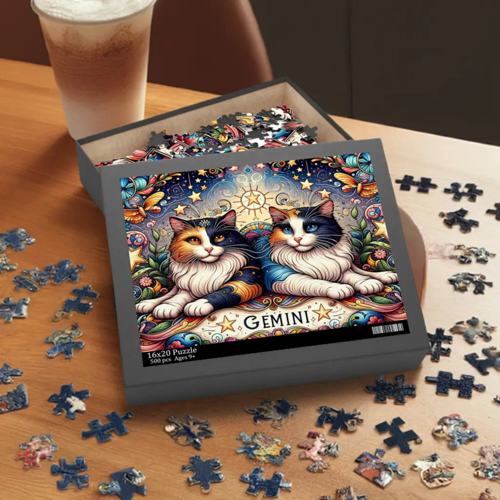 Gemini Zodiac Birthday Puzzle - Cat Lover Gift 120, 252, or 500 -piece options   