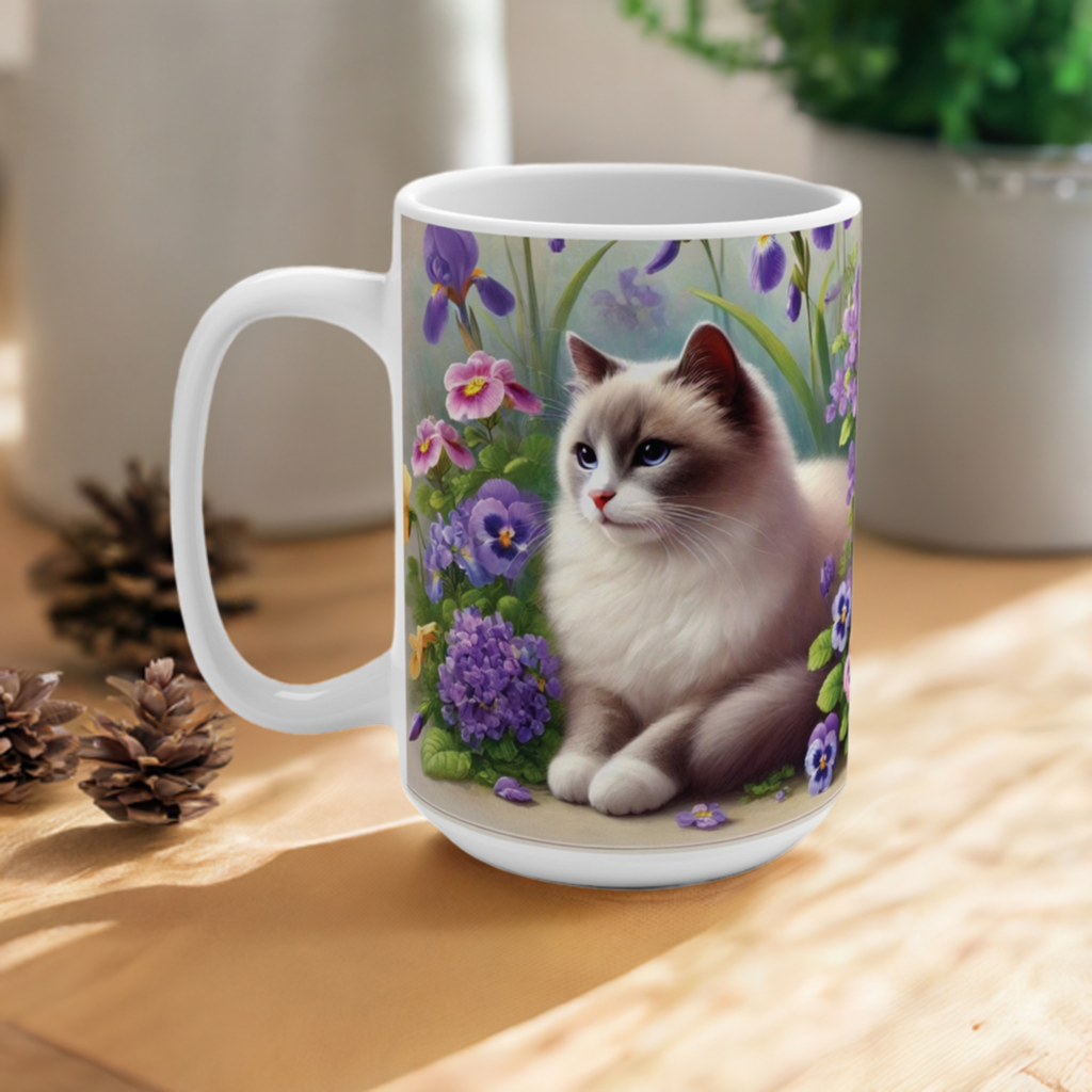 February Birth Flowers - Cat Lover - Mug 15oz   