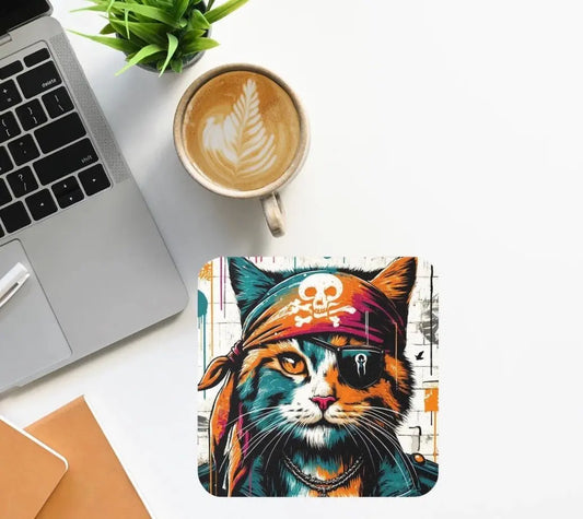 Graffiti Cat Pirate - Cat Lover - Coaster - Home Decor