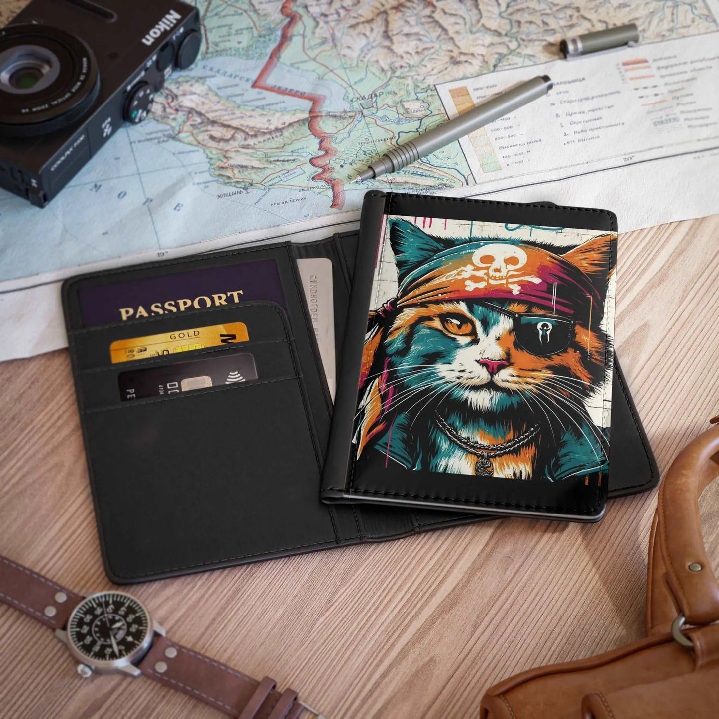 Graffiti Pirate Cat - Passport Cover - Accessories