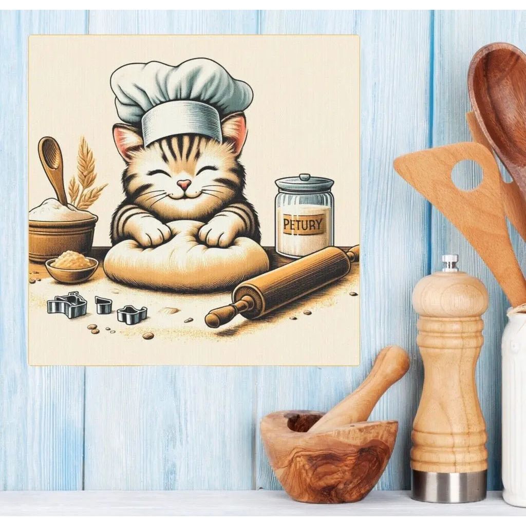 Kitten Making Biscuits - Kitchen Wall Art Decor - Canvas