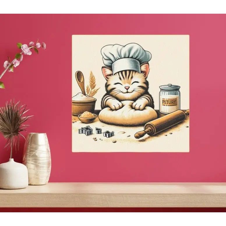 Kitten Making Biscuits - Kitchen Wall Art Decor - Canvas