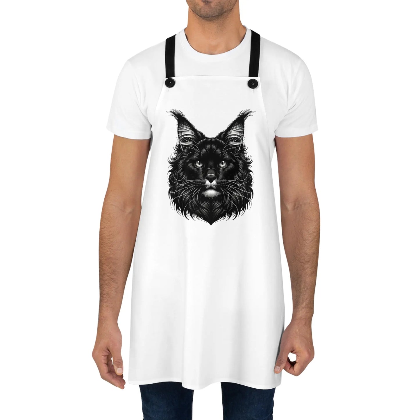 Maine Coon Cat - Apron - White Aron with Black Cat - Accessories