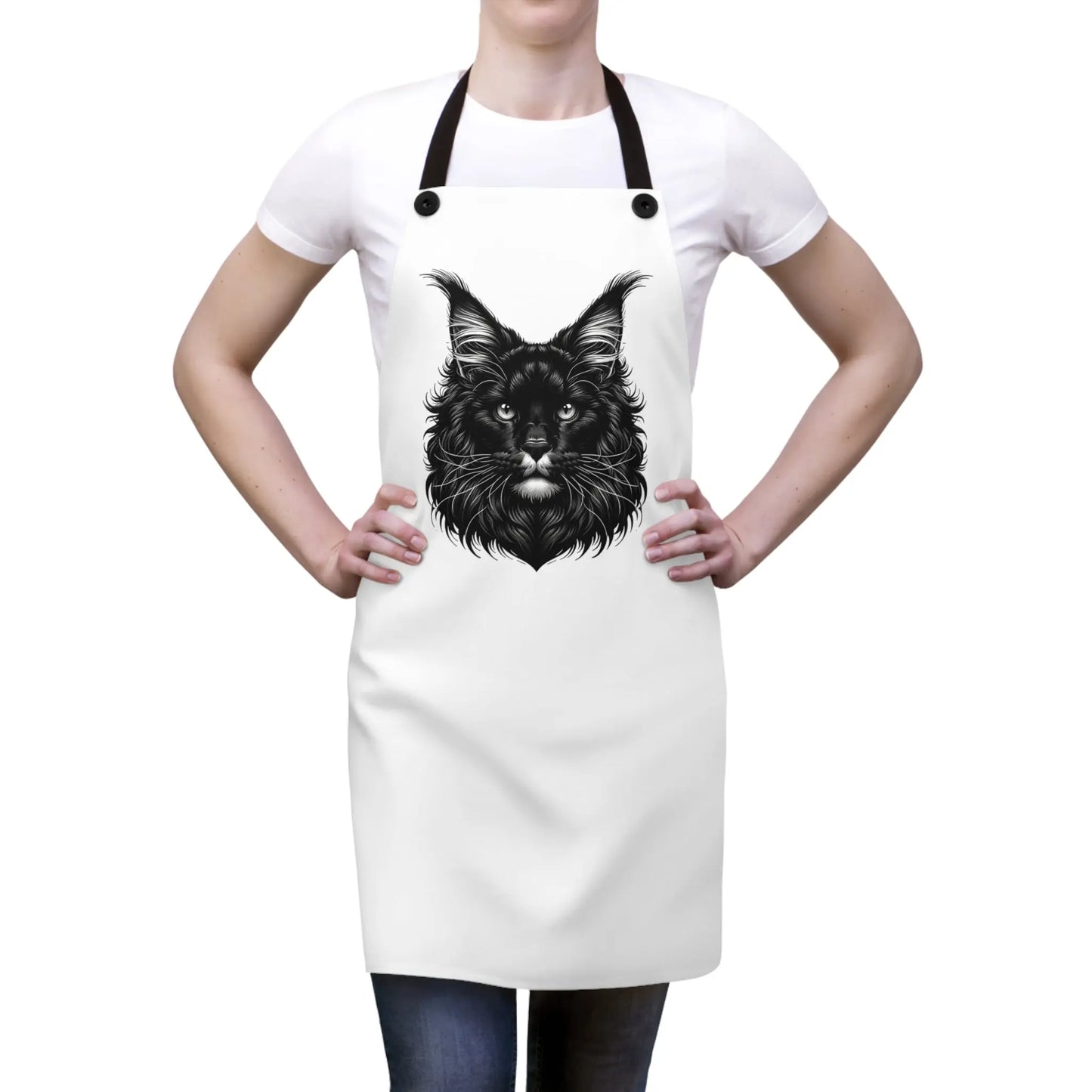 Maine Coon Cat - Apron - White Aron with Black Cat - Accessories