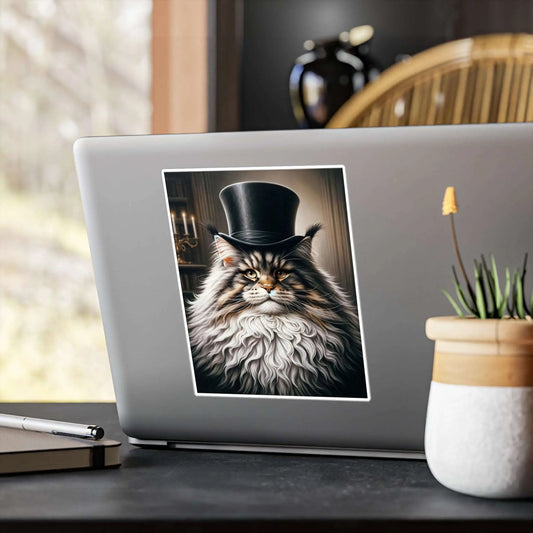 Maine Coon Cat in a Top Hat - Kiss-Cut Vinyl Decals - Paper products