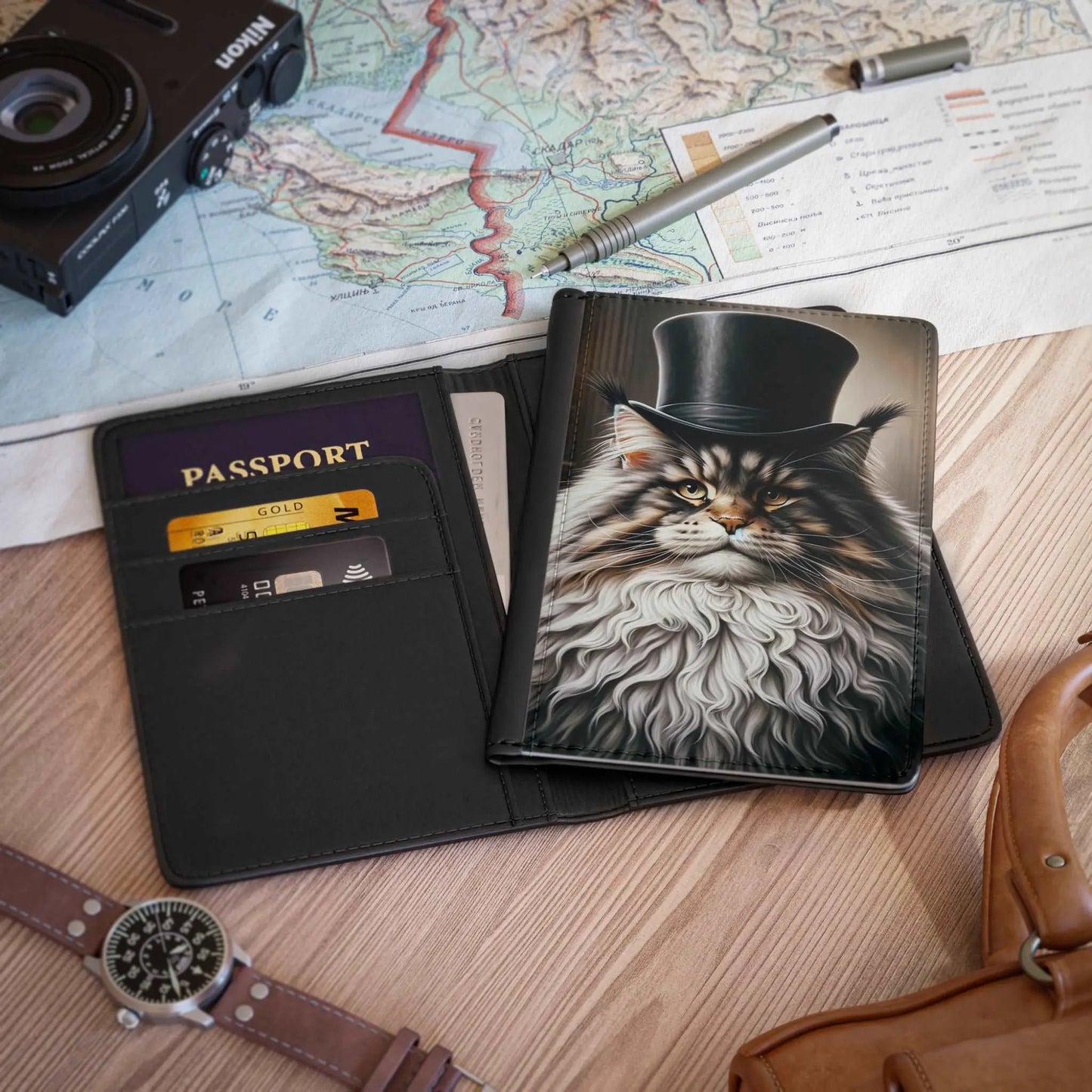 Maine Coon Cat in a Top Hat - Passport Cover - Accessories