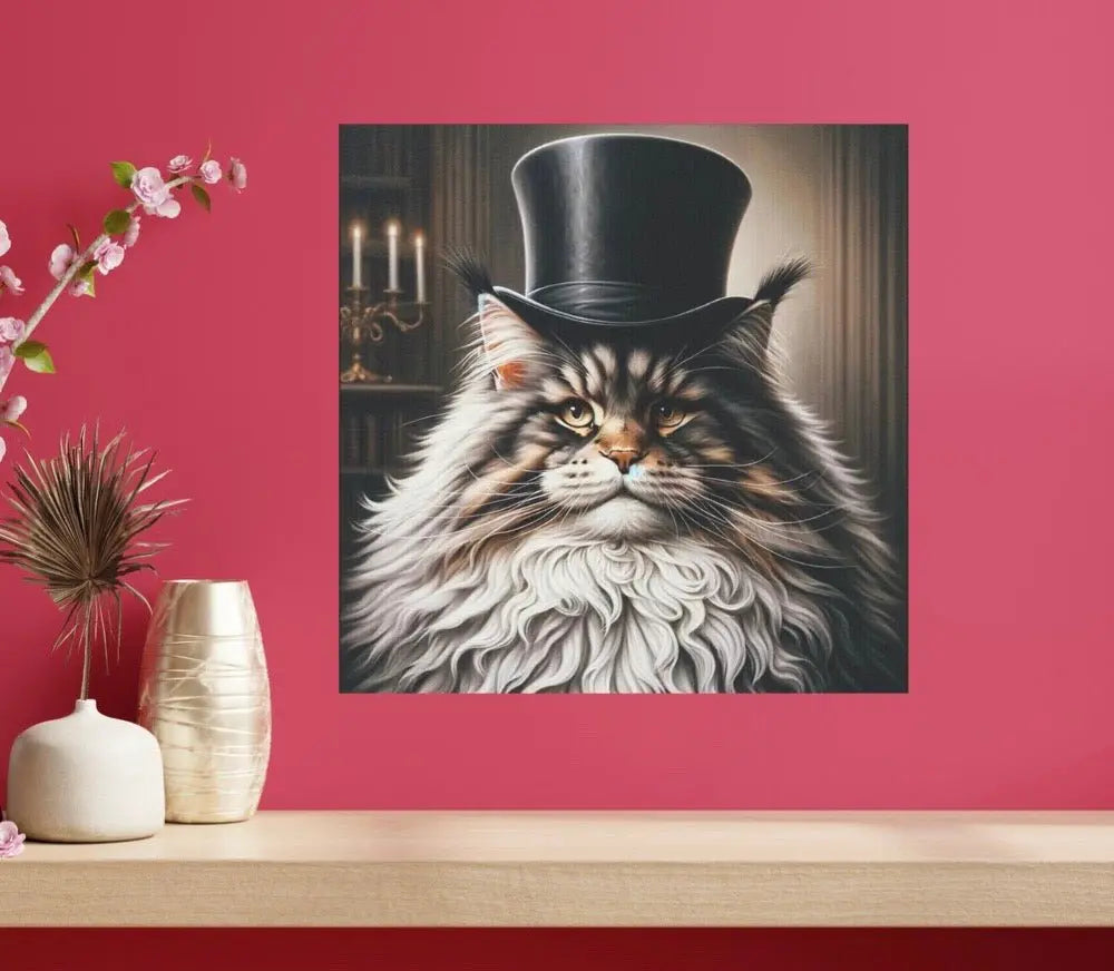 Maine Coon Cat in Top Hat - Wall Art Decor - Canvas