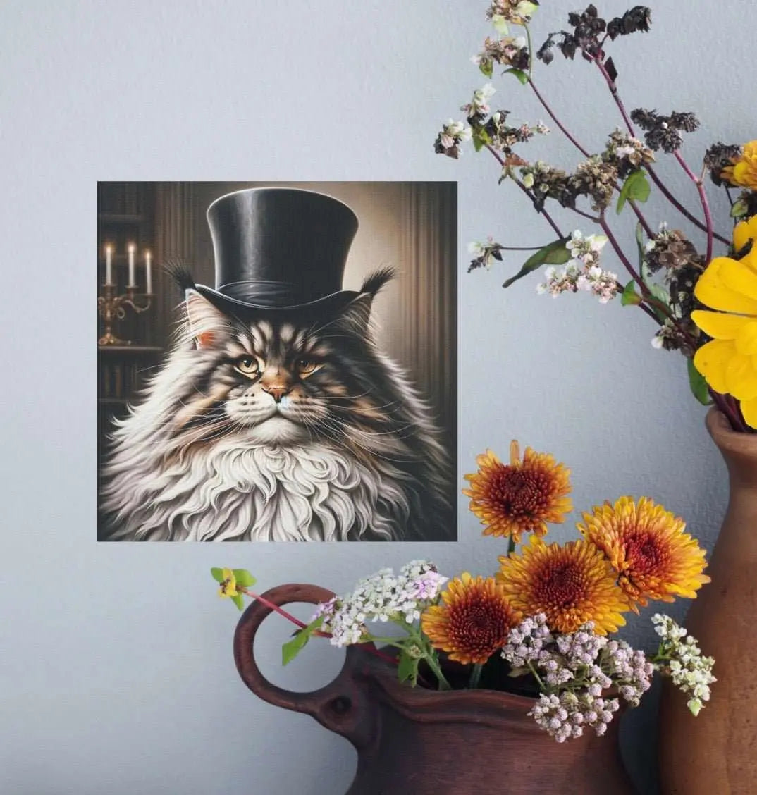 Maine Coon Cat in Top Hat - Wall Art Decor - Canvas