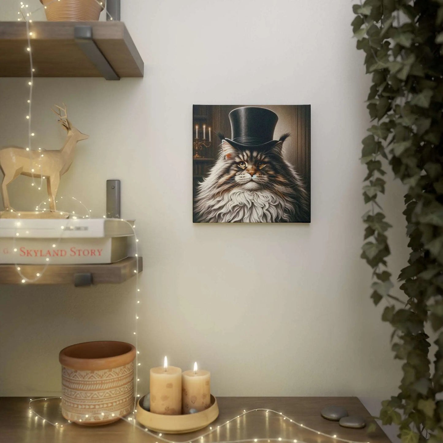 Maine Coon Cat in Top Hat - Wall Art Decor - Canvas