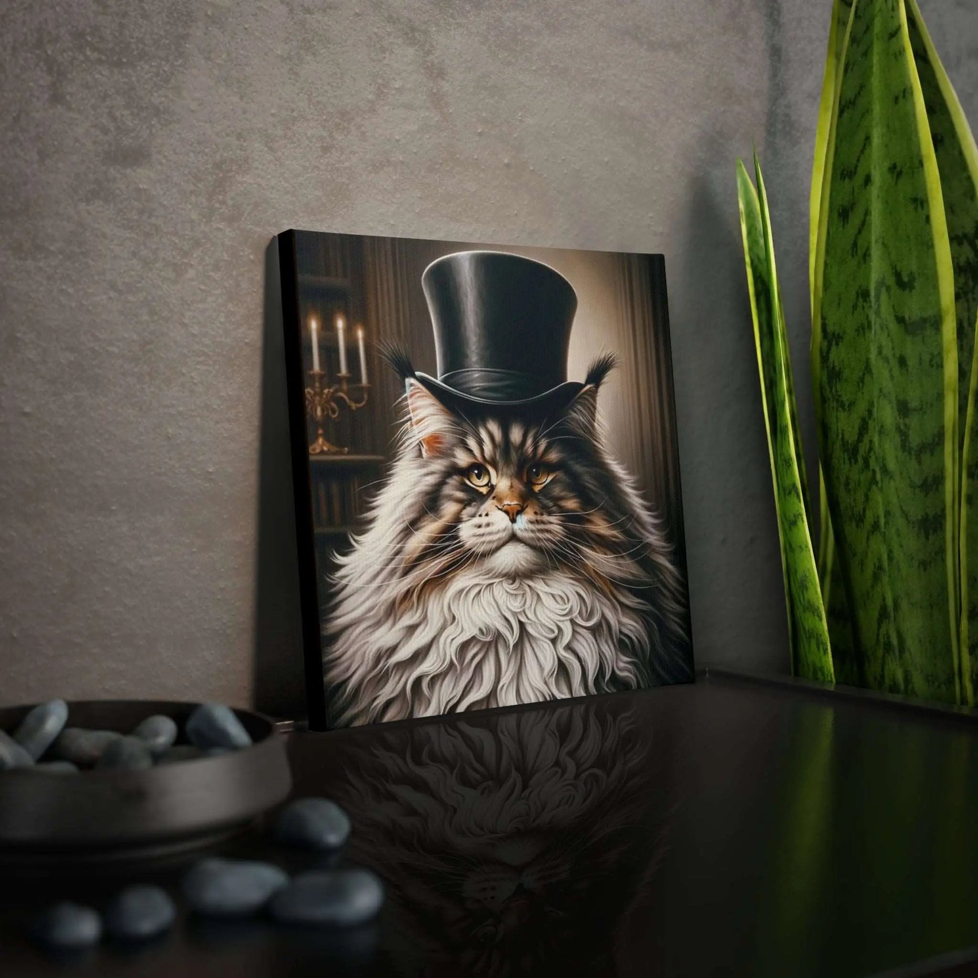 Maine Coon Cat in Top Hat - Wall Art Decor - Canvas